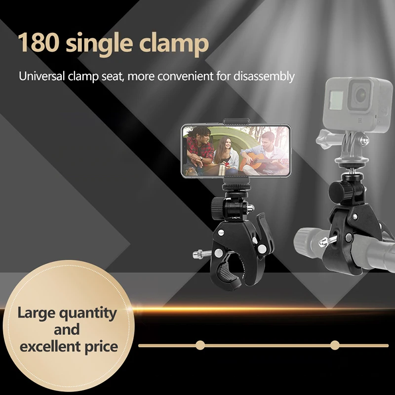 

For DJI Action 2 Bike Bicycle Motorcycle Handlebar Clamp Mount Tripod Adapter Mount For GoPro Hero 10 9 8 7 Insta360 One R X X2