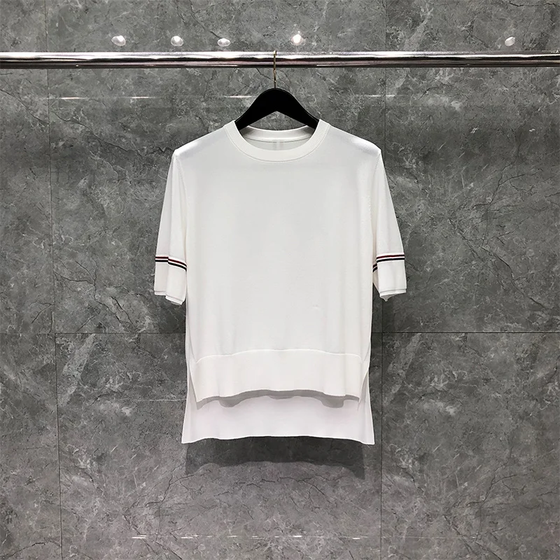 

THOM TB Tops Women's Irregular Hem Short Sleeve T-Shirts High Quality Female Fashion Brand Tees Summer Casual Lady T-shirt