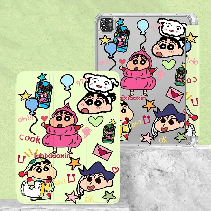 

Kawaii Crayon Shin-chan IPad защитный чехол мультфильм 2022 тройного сложения Прозрачный Плоский Силиконовый противоударный милый защитный чехол