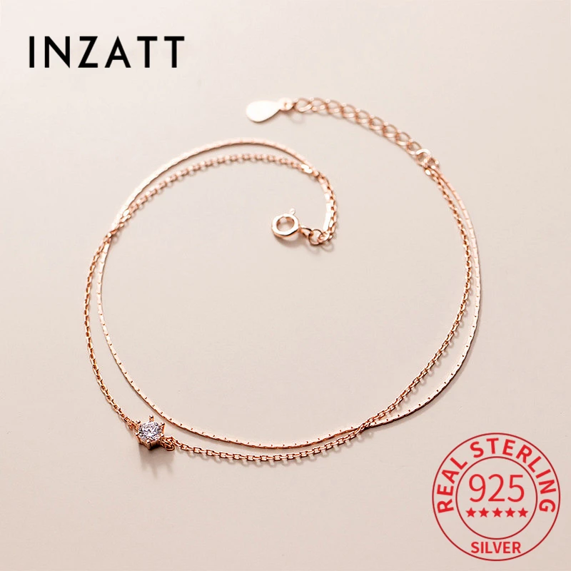 

INZATT Real 925 Sterling Silver Sweet Double Layer Six Claw Single Zircon Anklet For Fashion Women Cute Fine Jewelry Summer