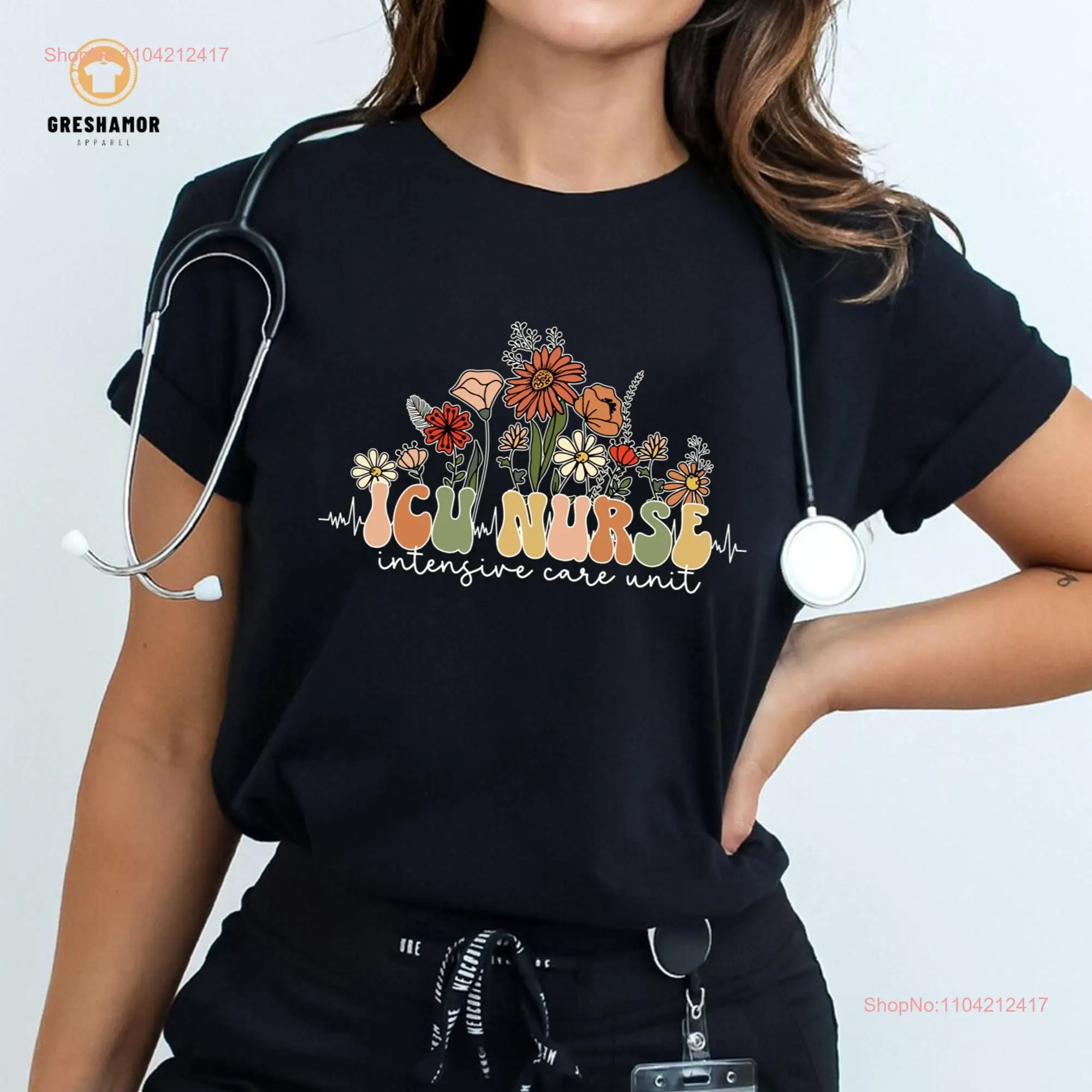 Floral ICU Nurse T Shirt Appreciation Picu Apparel Intensive Care Unit long or short sleeves