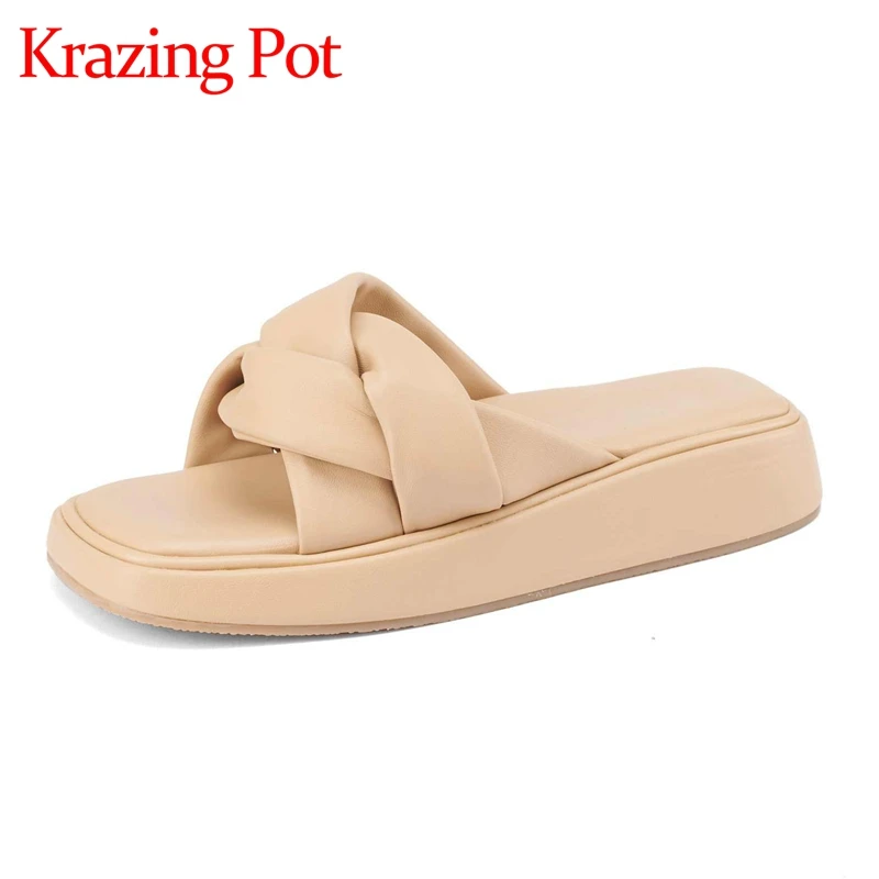 

Шлепанцы Krazing Pot женские с открытым носком, на толстой подошве, Летние сланцы, уличная мода, удобные уличные тапочки, большие размеры L99