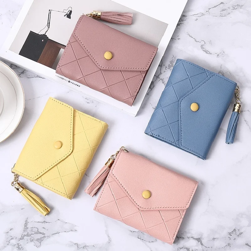 

PU Wallets Korean Version Soild Color Mini Purses Women's Fashion Casual Simple Small Fresh 3-folding Student Zipper Zero Wallet