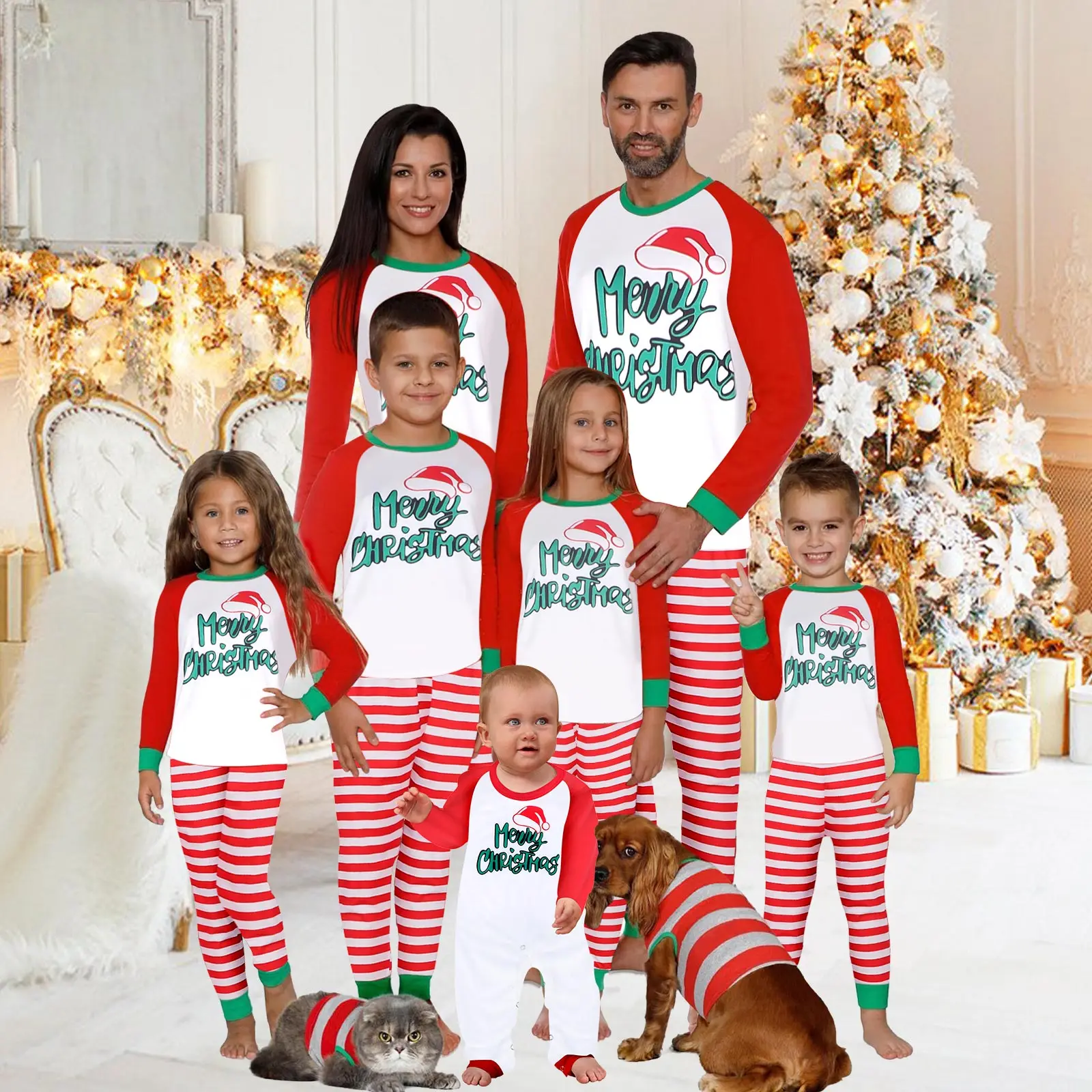 

Пижамный комплект с рождественским принтом, удобный комплект из двух предметов, Топ с длинным рукавом и текстовым принтом, эластичные штаны, наряд для родителей и детей