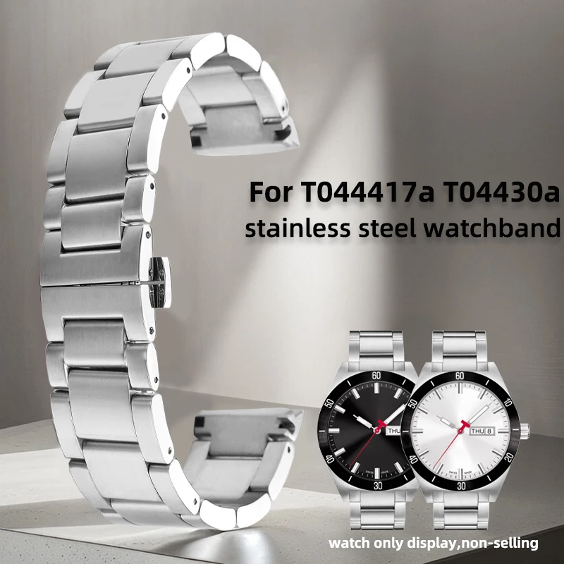 Фото Для 1853 Tissot PRS516 T 044417 Ремешок для часов из нержавеющей стали серии T04430a, мужской стальной браслет T044, специальный изогнутый интерфейс, 20 мм №1
