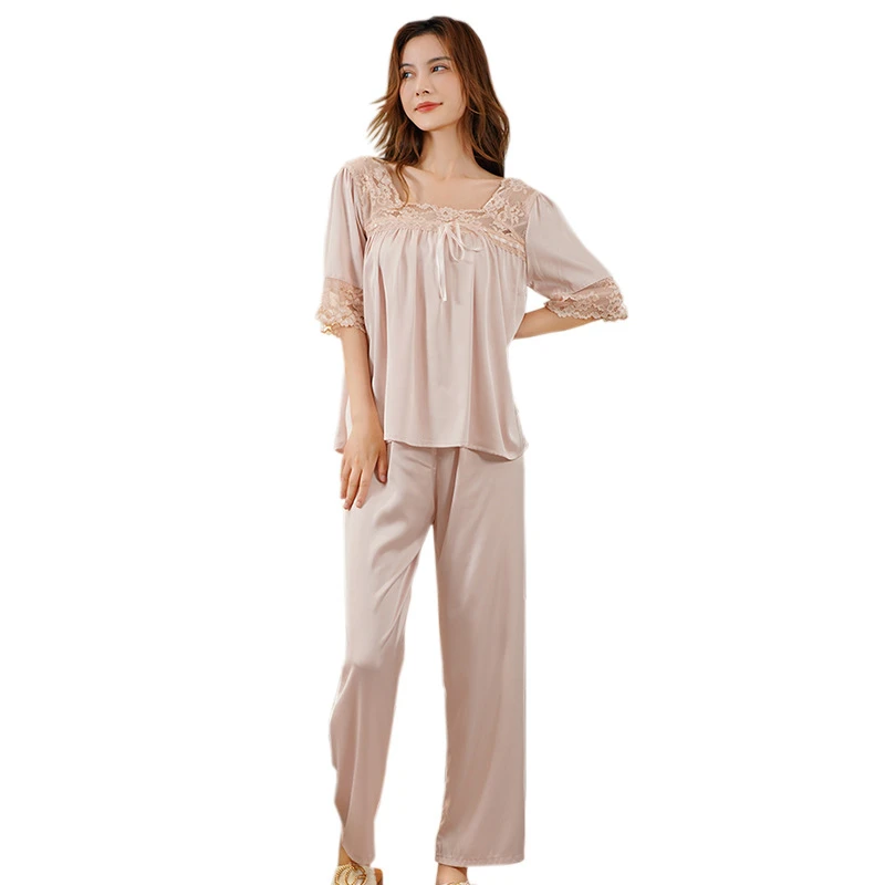 New Summer Pajamas for Women's French Style Retro Princess Style Lace Sweet Small Fresh Short-sleeved Trousers Home Service Suit