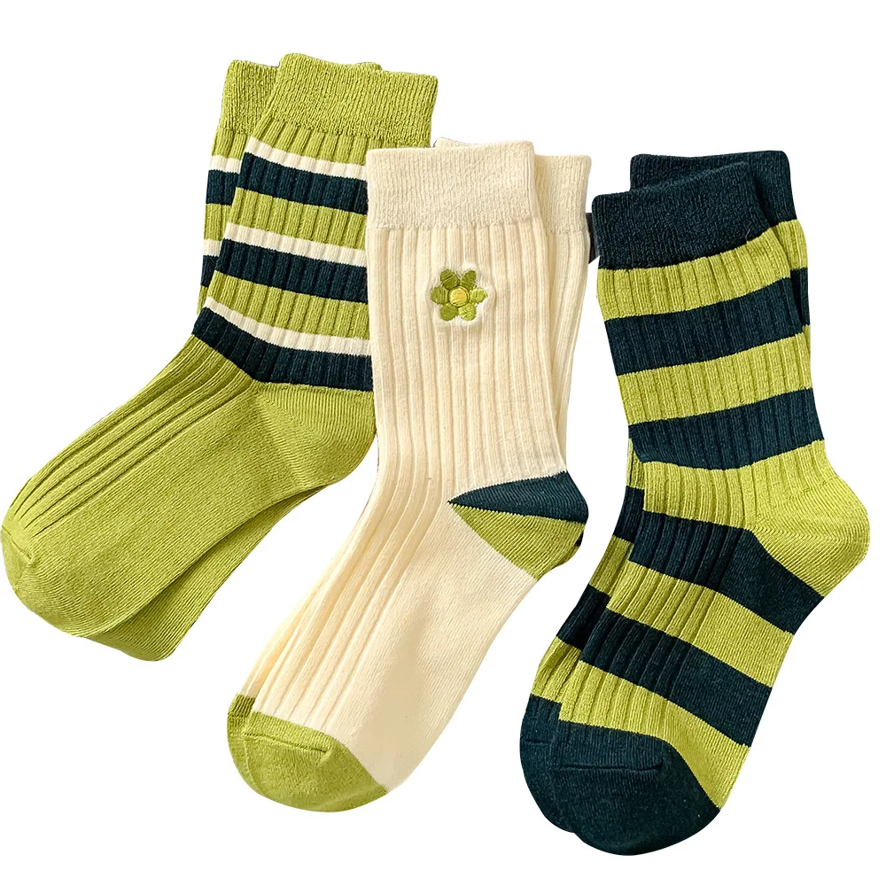 6 Pairs Women Sock Cotton for Autumn Thin Fashion Design 2022 New Arrival Hot Sale Green