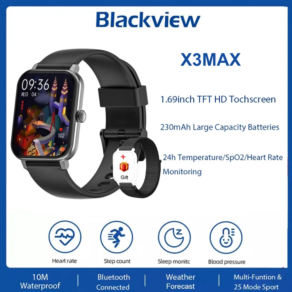 

Blackview Smart Watch for men women Smartwatch R3 Pro Blood Oxygen Sleep Heart Rate Monitor Digital Sports Watch No Mechanical