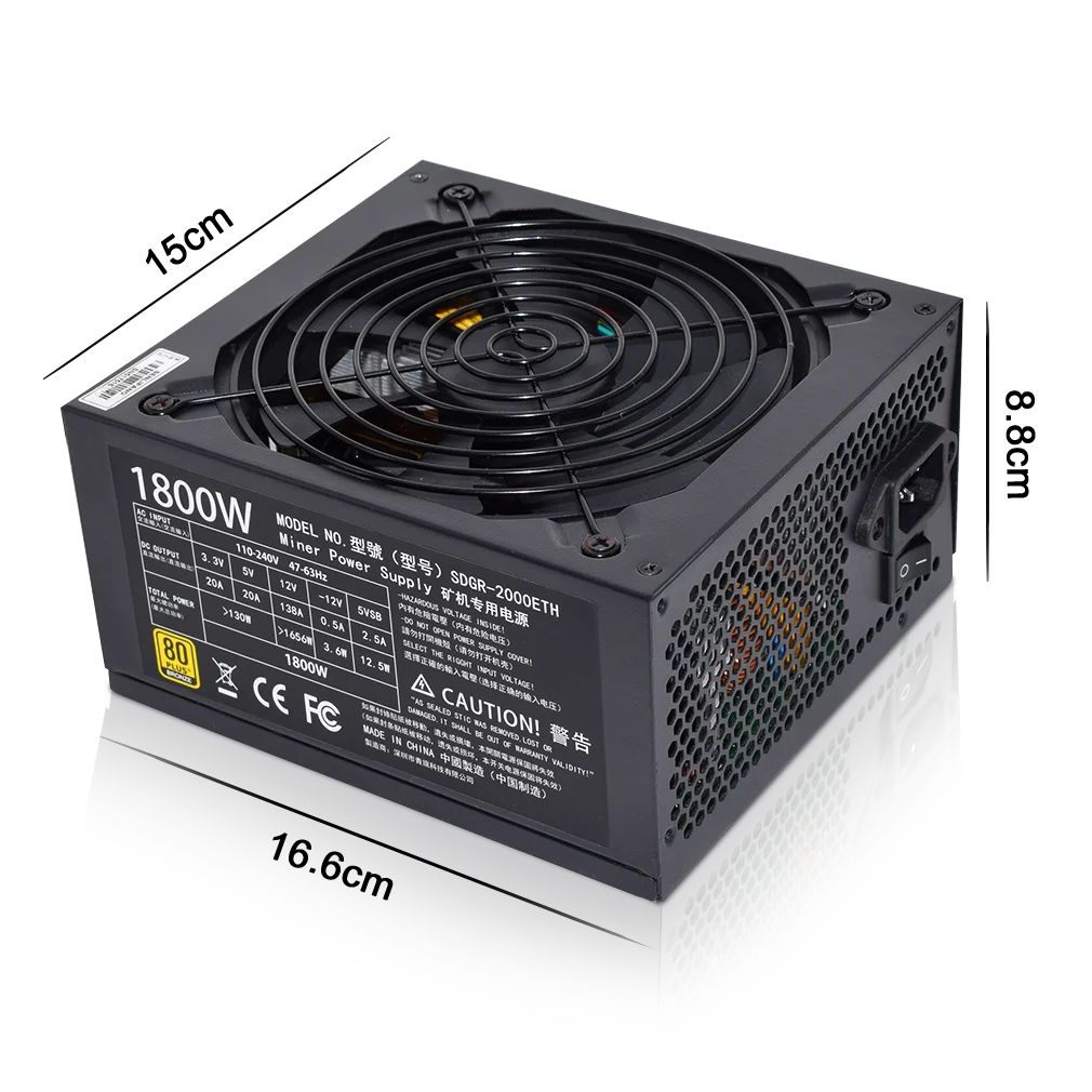 

ATX 1800w Suitable for mining Power Supply 8 GPU Rig ETC RVN Miner PC temperature control Mute 110-220V US Overseas warehouse
