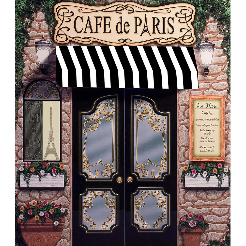 

Cafe De Paris Retro Stone Coffee Store Eiffel Tower Pattern Photography Backdrop Photo Studio Background Wedding Photo Shoot