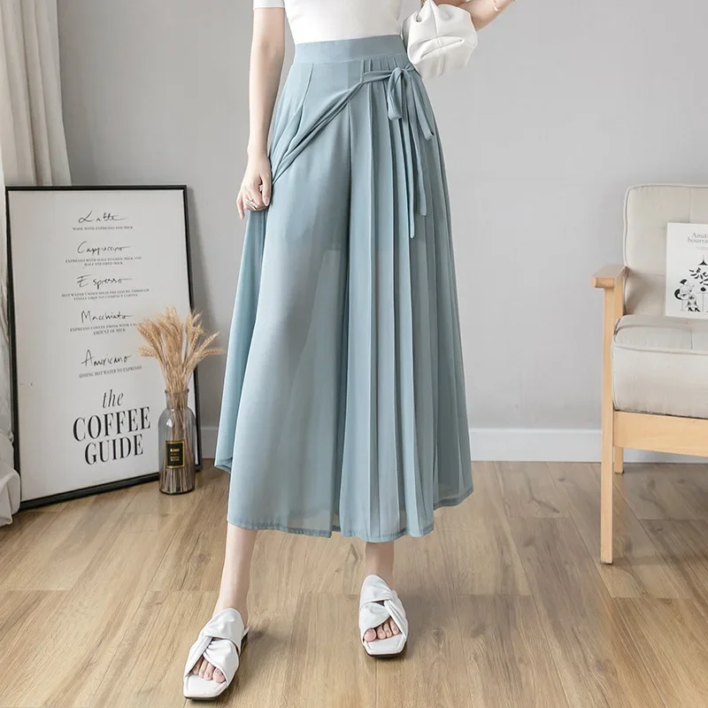 

Модная эластичная плиссированная юбка, женские Капри, Корейская шифоновая юбка-брюки, повседневные широкие брюки с высокой талией, женская уличная юбка