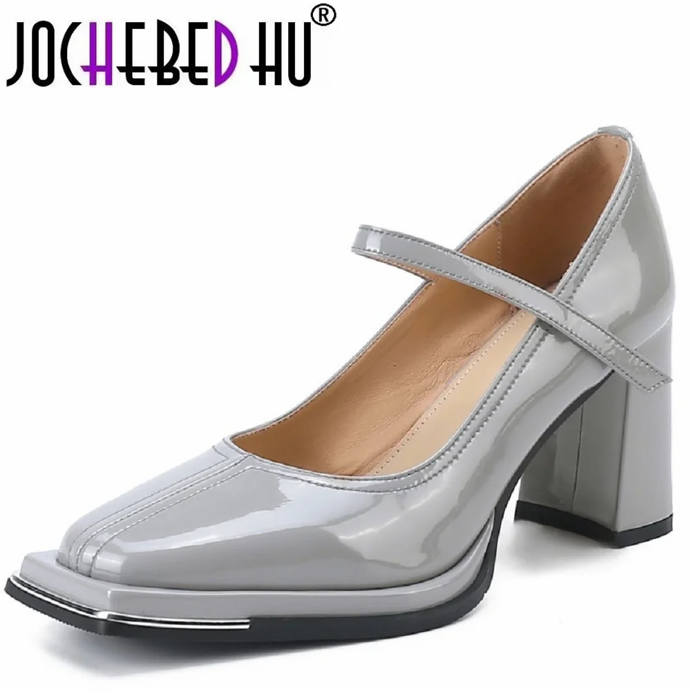 

【JOCHEBED HU】New Classics Spring Autumn Women's Pumps Genuine Leather Chunky High Heels Dress Party Lady Mary Janes Shoes 33-40