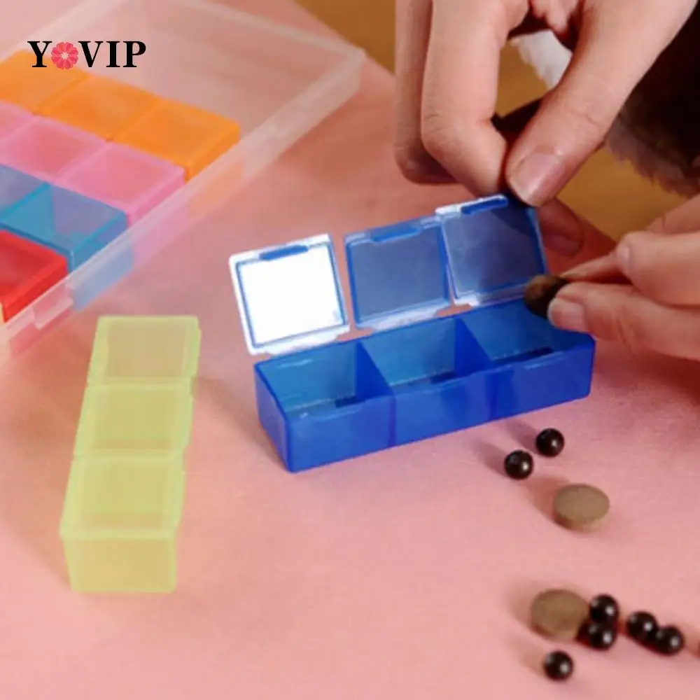 

New multicolor 7 Day Pill Medicine Tablet pillbox Dispenser Organizer Case with 21 compartments pill box