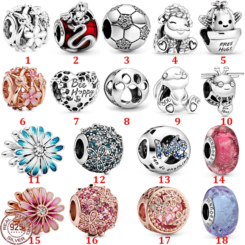

New 925 Sterling Silver Rose Gold Daisy Rabbit Charm Beads fit Original Pandora Charm Bracelet DIY Women's Jewelry Gift