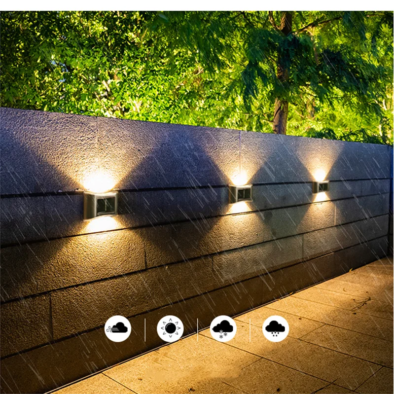 

Solar Wall Lamp Outdoor Garden Lights 6Led External Wall Sconce For Terrace Balcony Fence Street Decorative Up And Down Sunlight