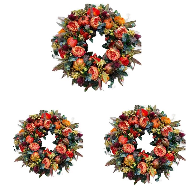 

Autumn Wreath Fall Wreaths For Front Door Outside,With Pumpkin Berries Suitable For Halloween Thanksgiving