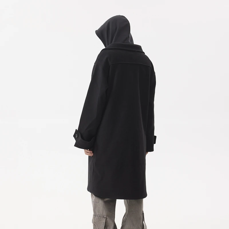 PFNW Нишевое модное черное искусственное твидовое пальто средней длины с