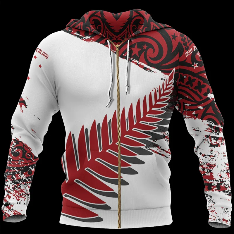 Новая Зеландия Maori красный папоротник молния 3d печать Толстовка для мужчин Y2k