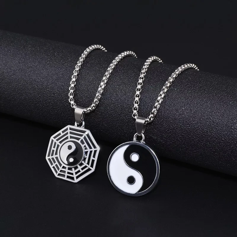 

Vintage Antique Silver Color Pendant Necklace for Women Men Fashion Yin Yang Stainless Steel Chain Choker New Trendy Jewelry