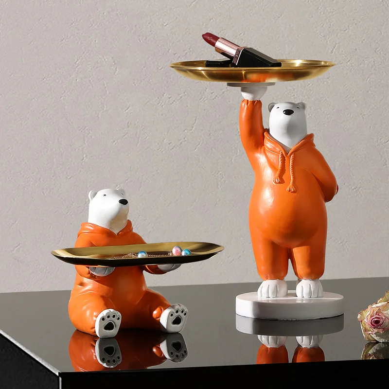 

Creative Love Polar Bear Desk Storage Figurine Home Decor Key Storage Art Sculpture Living Room Table Figurines Decorative Gift