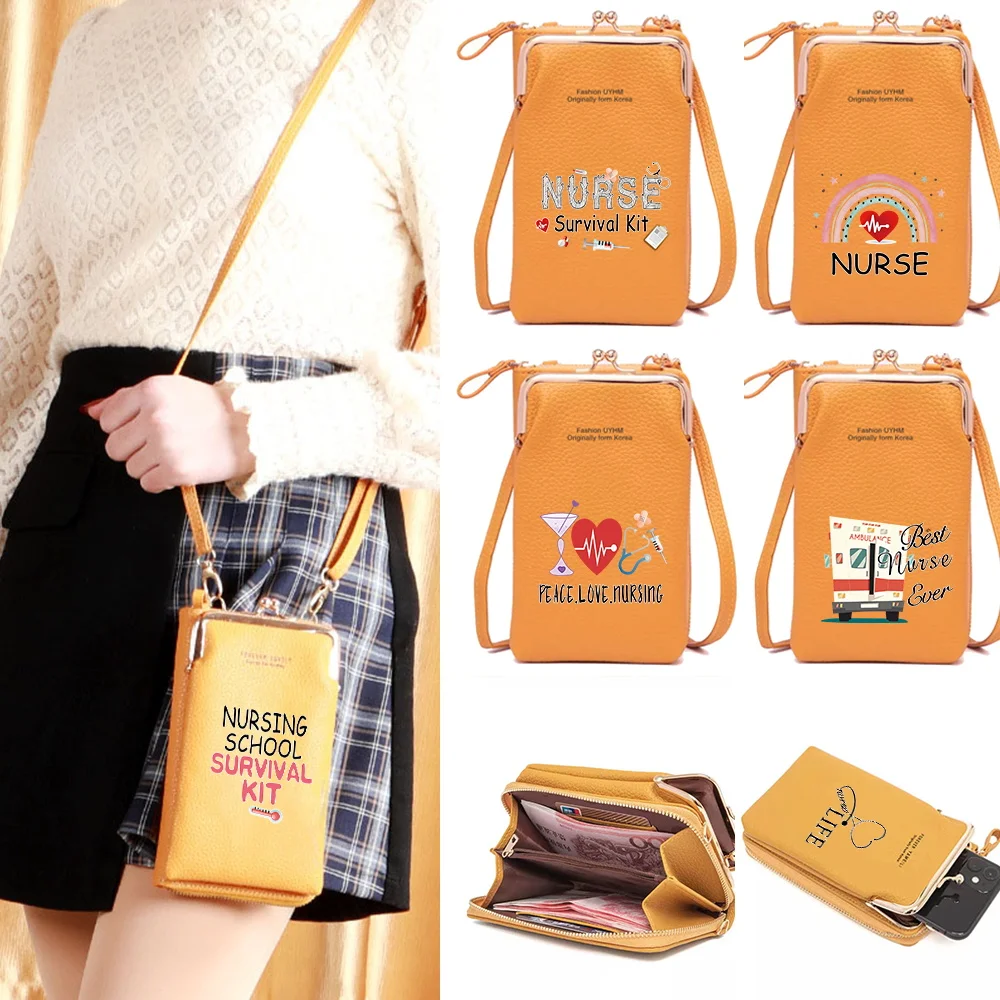 

Shoulder Mobile Phone Bags Messenger Bag Women's Small Leather Crossbody Wallet Ladies Card Holder Coin Purse Female Nurse Print