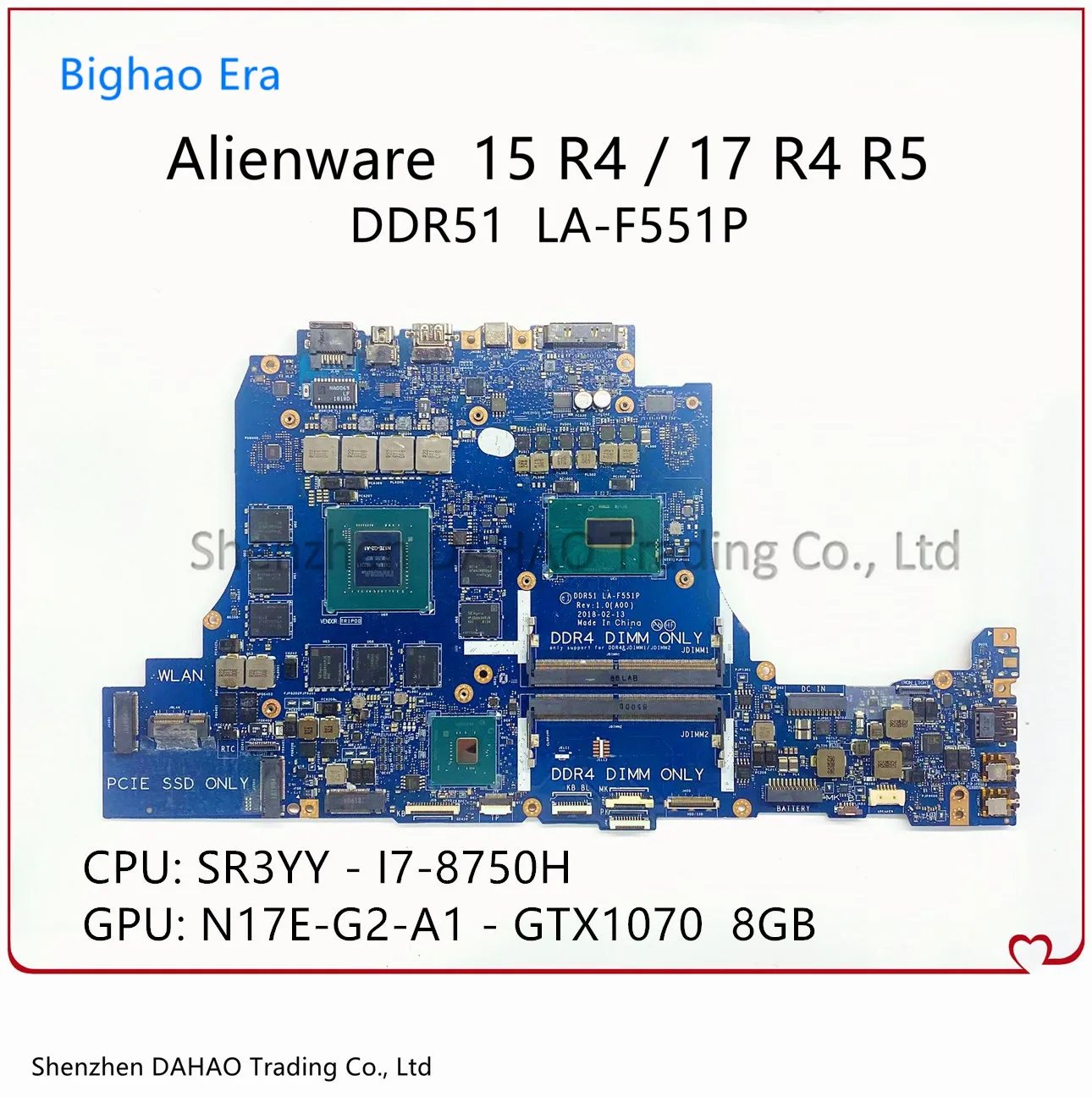 

DDR51 LA-F551P For DELL Alienware 15 R4 17 R5 Laptop Motherboard With i7-8750H CPU GTX1070M 8G-GPU CN-0D3R1D 0D3R1D 100% Working