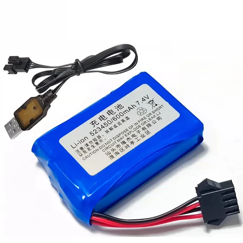 Фото Аккумулятор 7.4V для детских игрушек: радиоуправляемых грузовиков E561, машинок, лодок. Литий-ионный аккумулятор 7.4V 600mAh 523450 с разъемом 4P-SM. №4