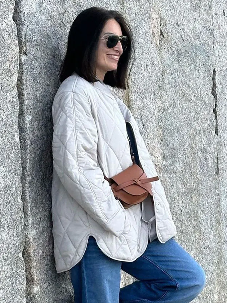 Однотонная клетчатая куртка с воротником-стойкой женское мягкое теплое