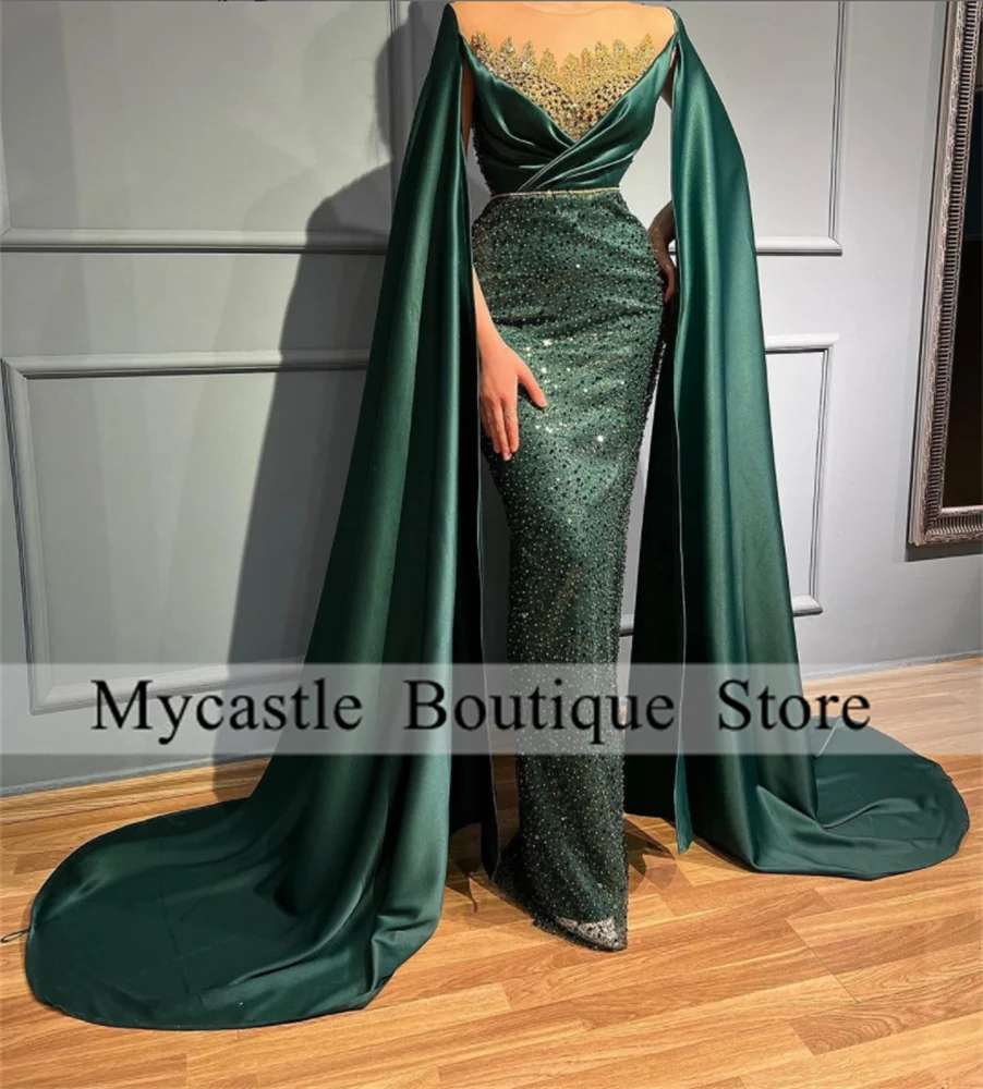 

Emerald Green Beaded Dubai Luxury Evening Dresses 2023 For Women Wedding Party Dress Muslim Arabic Champagne Formal Gowns