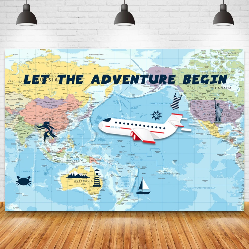 

Тематические фоны с картой мира Приключения для вечерние комнаты, кабинета, настенный постер для дня рождения мальчика, декор для фото