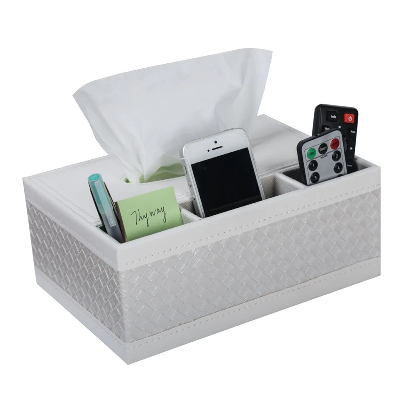 

Multifunction PU Leather Pen Pencil Remote Control Tissue Box Cover Holder Desk Storage Box Container For Home And Office Use (W