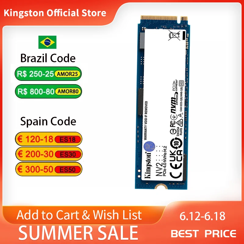 

Kingston M.2 ssd M2 250gb A2000 PCIe NVME 500GB 1TB Solid State Drive 2280 Internal Hard Disk hdd for Laptop Desktop