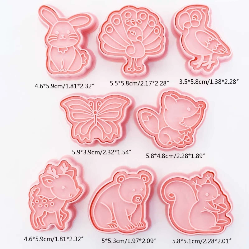 066E 8 Pack Forest Animals Style Cookie Cutter Cookie Dessert Fondant Biscuit Cutter Plastic DIY Cookie Cutters Baking Gadget