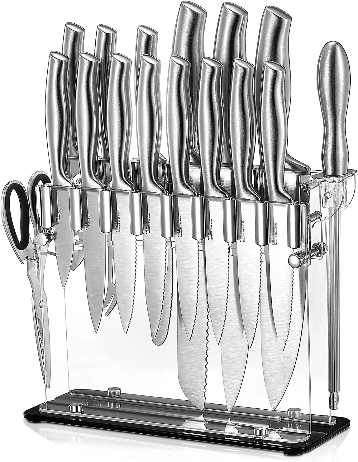 

Knife Set 17 Pieces Stainless Steel Hollow Handle Cutlery Block Set