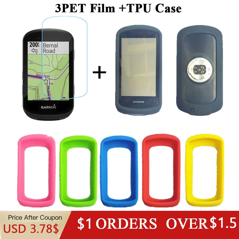 

3Pcs PET Protective Film+Silicone Case For Garmin Edge 1040 GPS Cover Soft Protective Shell Computer Solid Color Protection Case