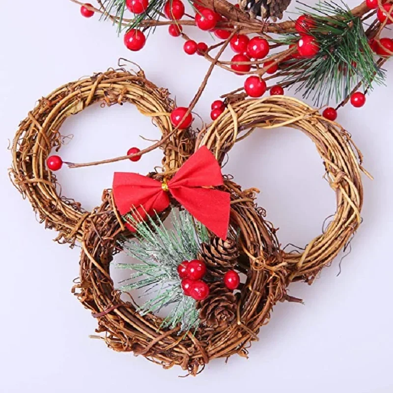 Round Natural Rattan Ring Christmas Garland Hanging Ornament DIY Floral Wreath Wedding Decoration Home Decor 10/12/15/20/25/30cm