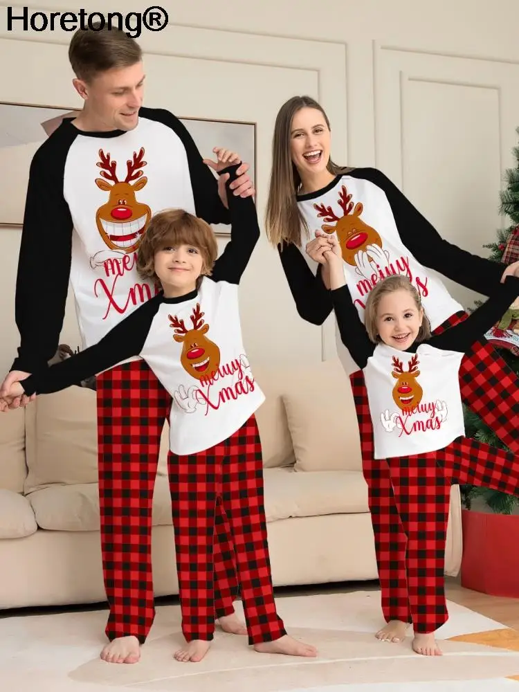 

Christmas Family Matching Outfits Pajamas Printed Deer Father Mother Kids Sleepwear Sets Baby Romper Mommy and Me Xmas Clothes