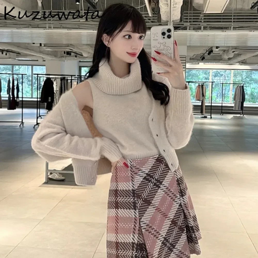 Винтажный теплый джемпер Kuzuwata с воротником-хомутом без рукавов меховой пушистый