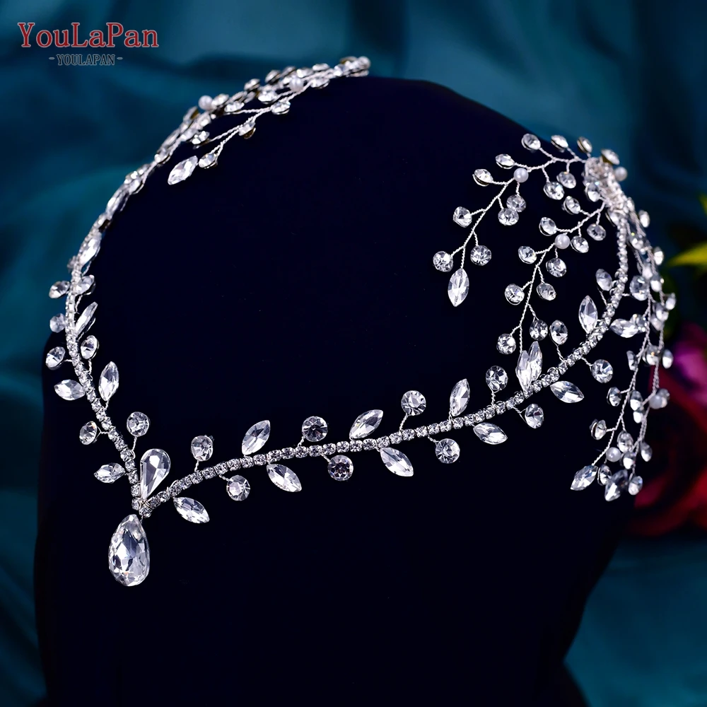 

TOPQUEEN HP466 Simple Bridal Forehead Headband with Combs Water Drop Crown Between Eyebrows Brides Hair Accessories Headdress