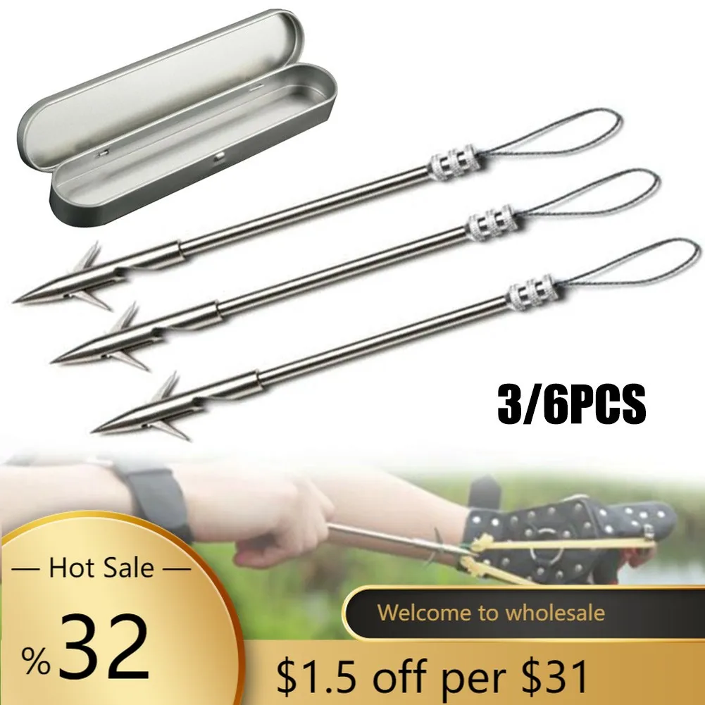 

3/6pcs Fishing Darts With Box 15.8cm Stainless Steel Arrowhead Fishing Broadhead Archery Arrowhead Tip Fishing Accessories
