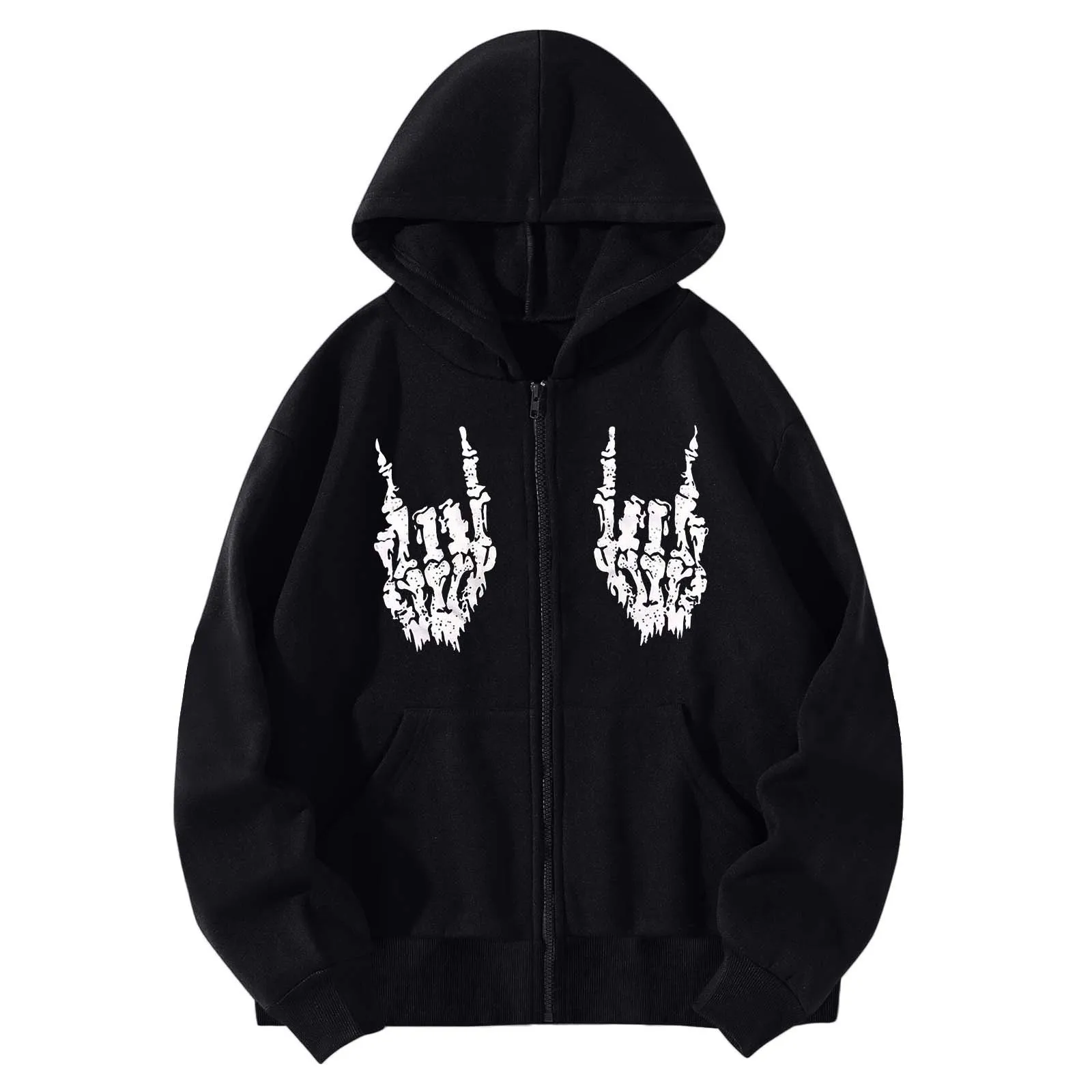 

Y2k Gothic Skeleton Hand Print Zip Up Women Hoodies Sweatshirts Hip Hop Grunge Leisure Trendy Jacket Hooded Pullover Sudaderas