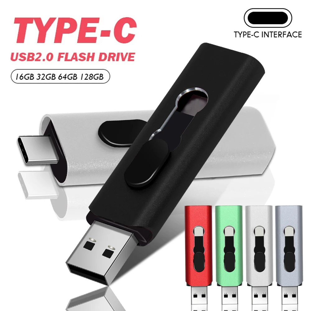 

New Metal Push-Pull Type-C flash drive 64GB 32GB stable 16GB 8GB hi-speed 4GB USB2.0 Pendrive Portable U Disk Gift Business