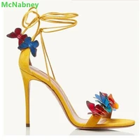 butterfly cross tied sexy sandals ankle strap round toe thin high heel cover back shallow solid fashion summer shoes for women