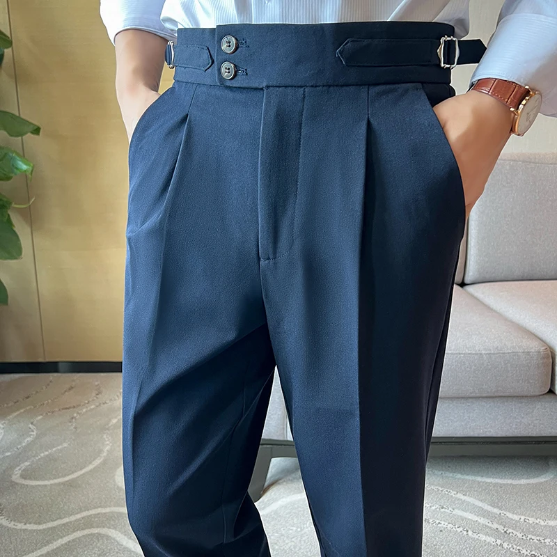 Высококачественные мужские костюмные брюки Neapolitan облегающие повседневные синие