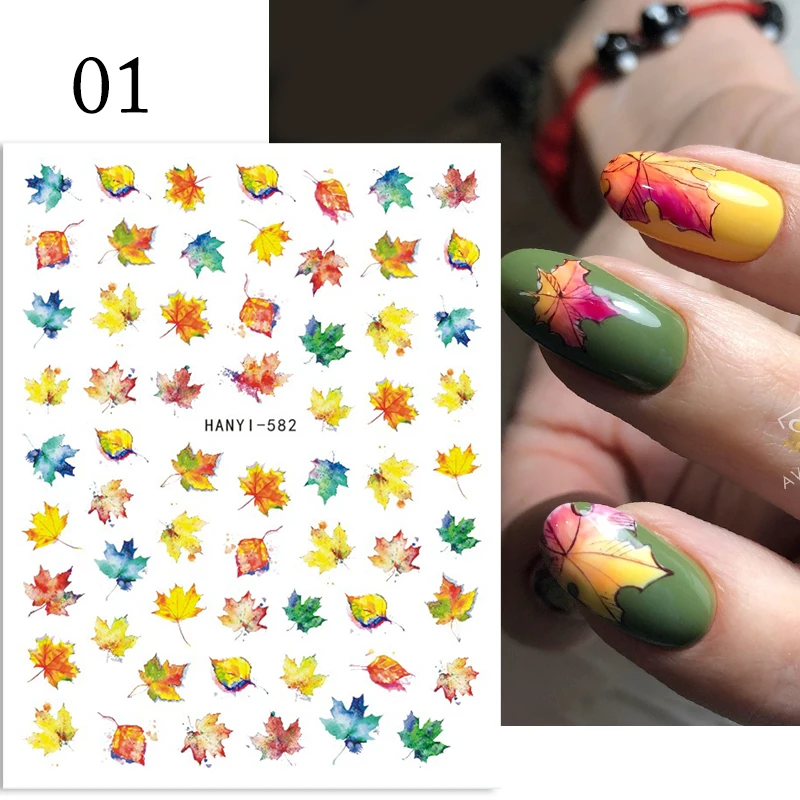 1 Sheet Flower Leaf Tree Green 3D Bronzing Nail Art Stickers Black White Sliders Summer DIY Decals for Nail Art Decoration images - 6