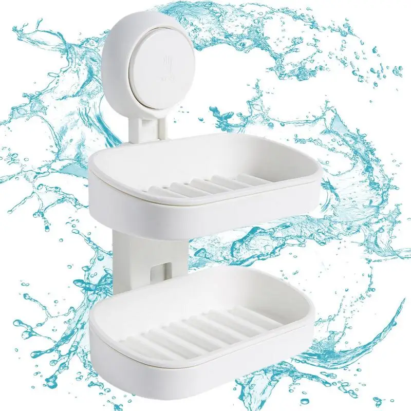 

Bathroom Suction Cup Soap Dishes Plastics Holders Wall-Mounted Creative Drainage Soap Storage Double Spin Soap Racks Removable