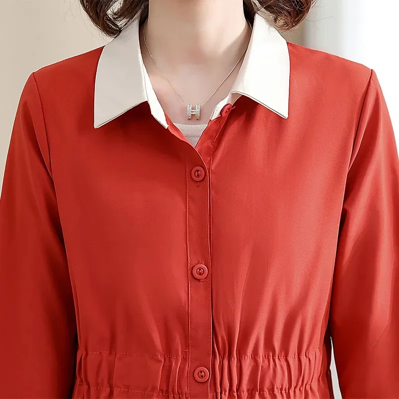 Spring Autumn New Jacket Women's Fashion POLO Windbreaker Large Size Coat Slim The Long Outwear Waist-Closed Ladies Overcoat Top