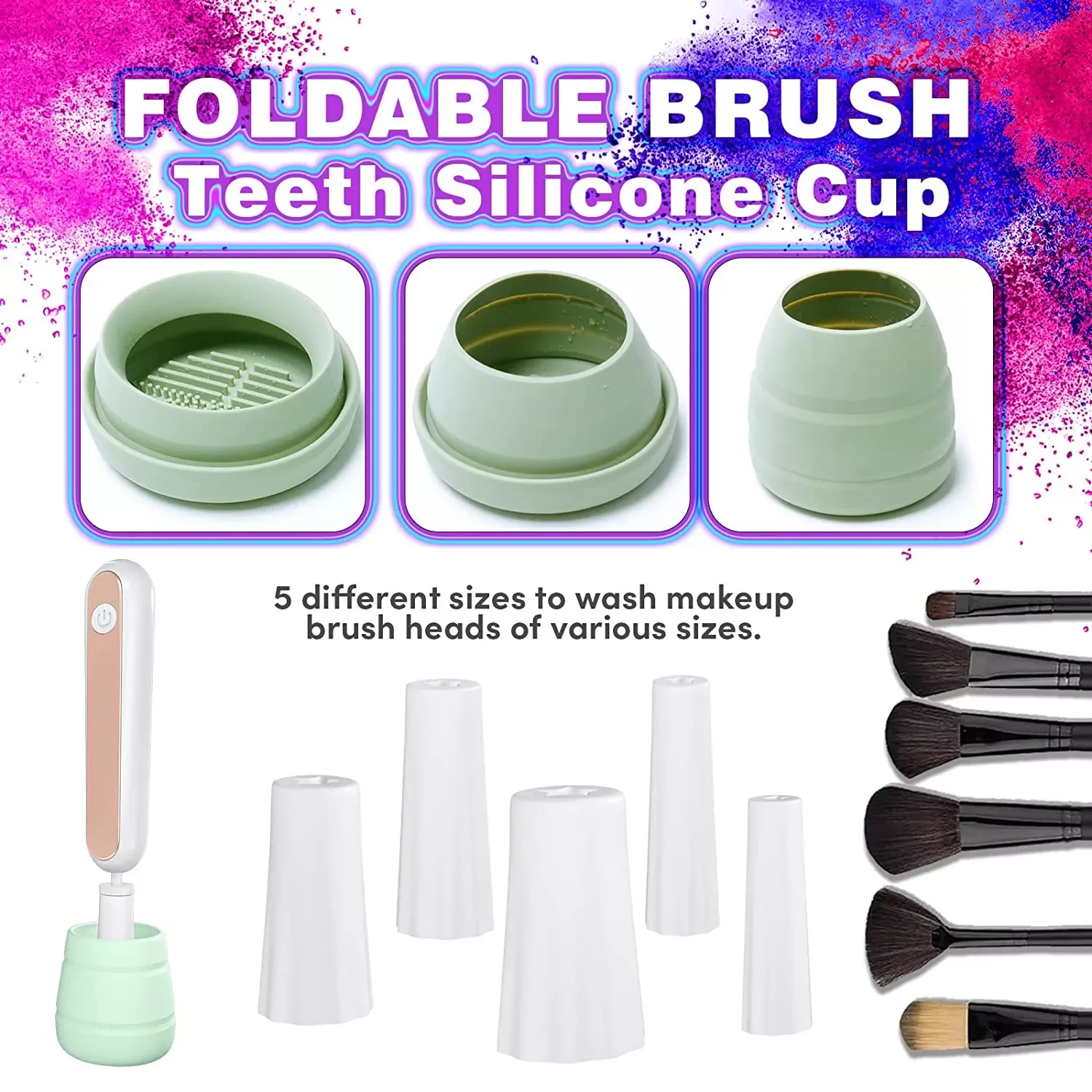 

NEW2023 Makeup Brush Cleaner-Portable USB Cosmetic Brush Cleaner Dryer with Foldable Silicone Cup for All Size Makeup Brushes