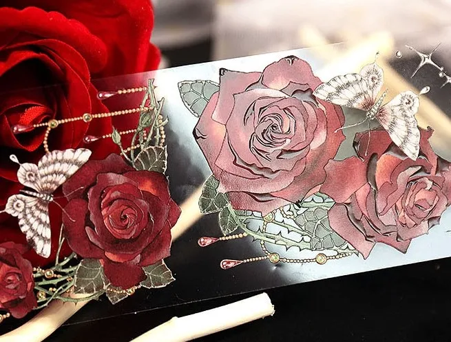 

10 Meter Dark Wind Rose Flower Girl Crystal PET Tape Decoration Collage
