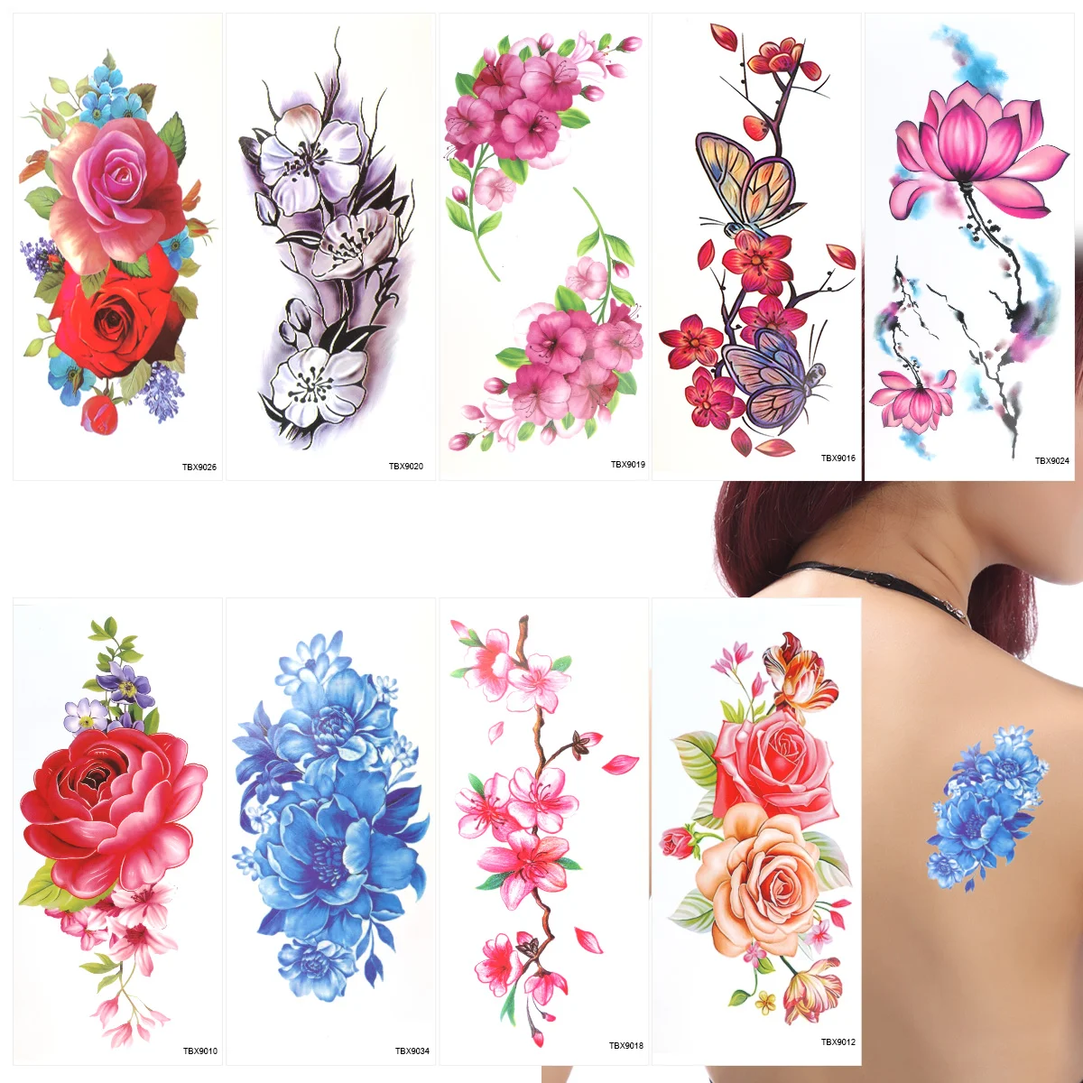 

9 Sheets Stickers Adults Flower Temporary Tattoos Cartoon Waterproof Temperary Miss